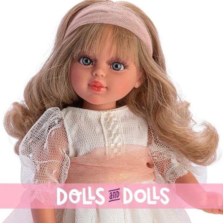 Poupée Así 40 cm - Communion Sabrina avec tulle beige et plumeti beige