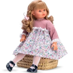 Poupée Así 57 cm - Pepa dans une robe rose à fleurs avec un plastron en tricot