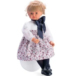 Poupée Así 57 cm - Pepa en robe avec une jupe rouge à fleurs et un chemisier blanc