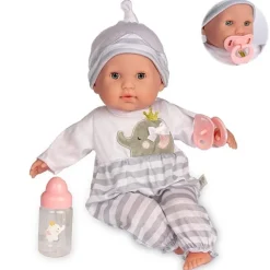 Poupée Berenguer Boutique 38 cm - La Newborn 30036 avec pyjama gris, biberon et tétine