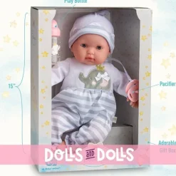 Poupée Berenguer Boutique 38 cm - La Newborn 30036 avec pyjama gris, biberon et tétine