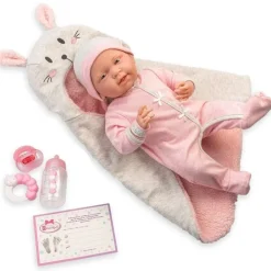 Poupée Berenguer Boutique 39 cm - 18789 Le nouveau-né avec tenue rose, couverture lapin et accessoires