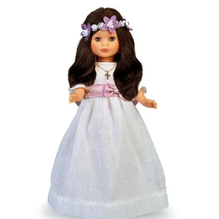 Poupée de collection Nancy 41 cm - Brune communion avec une couronne de fleurs