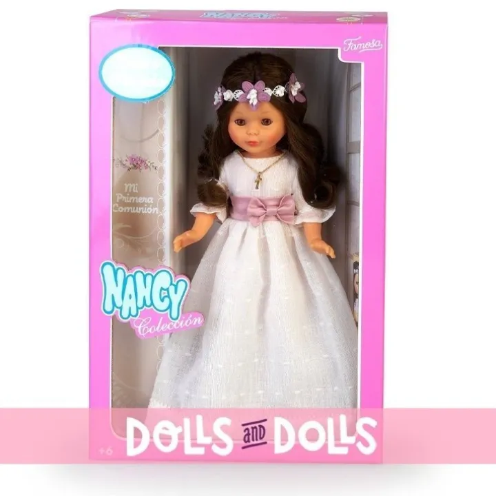 Poupée de collection Nancy 41 cm - Brune communion avec une couronne de fleurs