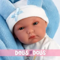 Poupée Llorens 35 cm - Bimbo avec coussin lapin bleu clair