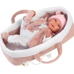 Poupée Llorens 40 cm - Crying Mimi nouveau-né avec nacelle rose