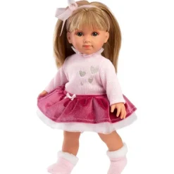 Poupée Llorens 35 cm - Elena en pull rose et jupe fuchsia