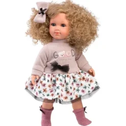 Poupée Llorens 35 cm - Elena avec un pull beige et une jupe à fleurs