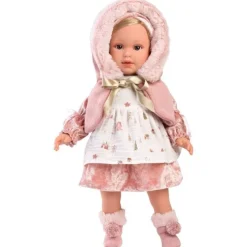 Poupée Llorens 40 cm - Lucia en robe avec motif de Noël et capuche