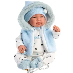 Poupée Llorens 44 cm - Newborn Crying Tino avec capuche