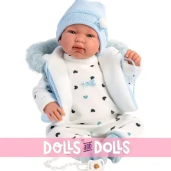 Poupée Llorens 44 cm - Newborn Crying Tino avec capuche