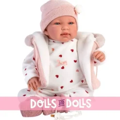 Poupée Llorens 44 cm - Newborn Crying Tina avec capuche
