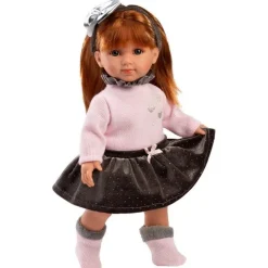 Poupée Llorens 35 cm - Nicole avec un pull rose et une jupe noire