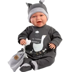 Poupée Llorens 40 cm - Nouveau-né Mimo sourit avec pyjama gris