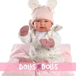 Poupée Llorens 44 cm - Nouveau-né qui pleure Tina avec coussin