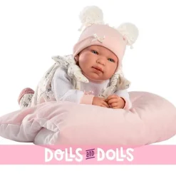 Poupée Llorens 44 cm - Nouveau-né qui pleure Tina avec coussin