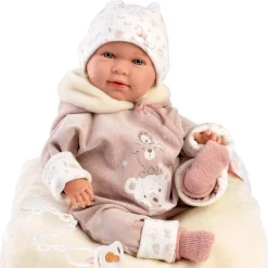 Poupée Llorens 40 cm - Nouveau-né Lala crybaby avec une salopette d'ours