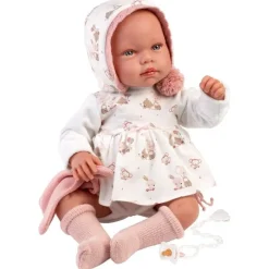 Poupée Llorens 44 cm - Nouveau-né qui pleure Tala avec robe en peluche et capuche