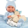 Poupée Llorens 40 cm - Nouveau-né Nico avec coussin bleu clair avec ours en peluche