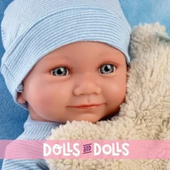 Poupée Llorens 40 cm - Nouveau-né Nico avec coussin bleu clair avec ours en peluche
