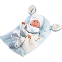 Poupée Llorens 40 cm - Nouveau-né Nico avec coussin bleu clair