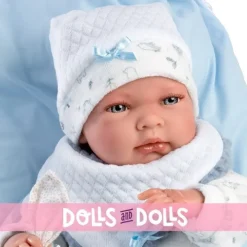 Poupée Llorens 40 cm - Nouveau-né Nico avec coussin bleu clair