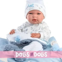 Poupée Llorens 40 cm - Nouveau-né Nico avec coussin bleu clair