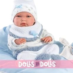 Poupée Llorens 40 cm - Nouveau-né Nico avec coussin bleu clair