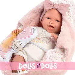 Poupée Llorens 40 cm - Nouveau-né Mimi sourit avec nacelle dino