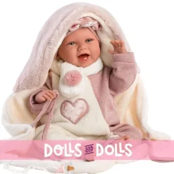 Poupée Llorens 42 cm - Nouveau-né Mimi Smiles avec couverture