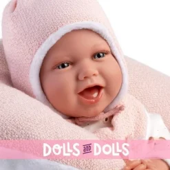 Poupée Llorens 40 cm - Nouveau-né Mimi sourit avec robe d'ours en peluche lune rose