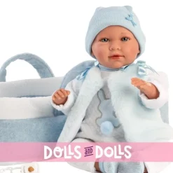 Poupée Llorens 40 cm - Pleurer "Mimo" nouveau-né avec nacelle bleu clair