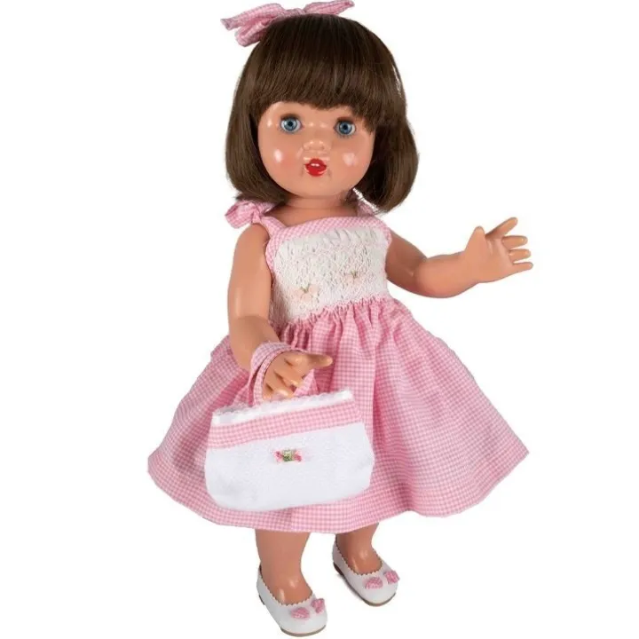 Poupée Mariquita Pérez 50 cm - Avec robe et sac vichy rose