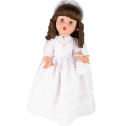 Poupée Mariquita Pérez 50 cm - Brune dans une robe de communion vintage