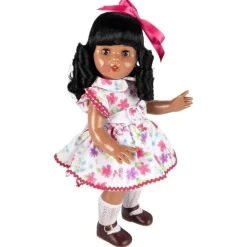 Poupée Mariquita Pérez 50 cm - Afro-américaine en robe à fleurs fuchsia