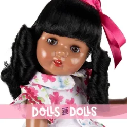 Poupée Mariquita Pérez 50 cm - Afro-américaine en robe à fleurs fuchsia