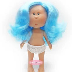 Poupée Nines d'Onil 23 cm - Little Mia aux cheveux bleus ondulés - Sans vêtements