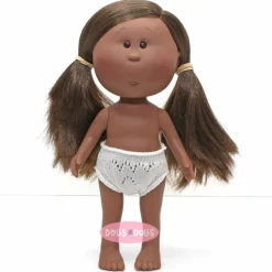 Poupée Nines d'Onil 23 cm - Little Mia afro-américaine avec cheveux bruns raides en nattes - Sans vêtements
