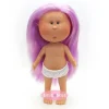 Poupée Nines d'Onil 23 cm - Little Mia aux cheveux lisses de couleur lilas et aux reflets roses - Sans vêtements