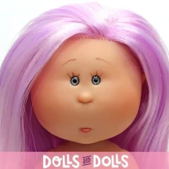 Poupée Nines d'Onil 23 cm - Little Mia aux cheveux lisses de couleur lilas et aux reflets roses - Sans vêtements