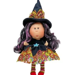Poupée Nines d'Onil 23 cm - Little Mia Halloween aux cheveux ondulés noirs et violets (Sorcière)