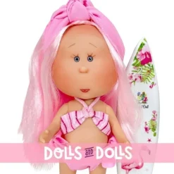 Poupée Nines d'Onil 23 cm - Little Mia summer avec cheveux roses, bandeau et un maillot de bain