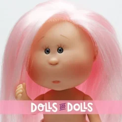 Poupée Nines d'Onil 23 cm - Little Mia avec des cheveux roses et lisses - Sans vêtements