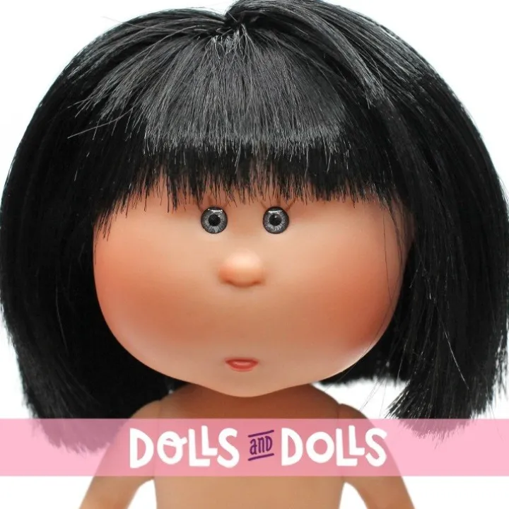 Poupée Nines d'Onil 23 cm - Little Mia aux cheveux noirs raides avec franges - Sans vêtements