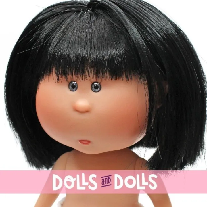 Poupée Nines d'Onil 23 cm - Little Mia aux cheveux noirs raides avec franges - Sans vêtements