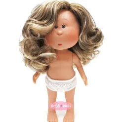 Poupée Nines d'Onil 23 cm - Little Mia aux cheveux bruns ondulés avec des mèches - Sans vêtements