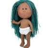Poupée Nines d'Onil 23 cm - Little Mia avec des cheveux afro bleus et des yeux bruns - Sans vêtements
