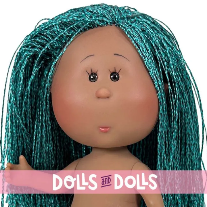 Poupée Nines d'Onil 23 cm - Little Mia avec des cheveux afro bleus et des yeux bruns - Sans vêtements