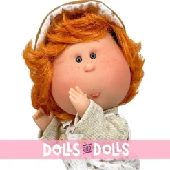Poupée Nines d'Onil 30 cm - Mio ARTICULÉE - avec cheveux orange avec chasuble et bonnet imprimés