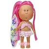 Poupée Nines d'Onil 30 cm - Mia summer avec des cheveux fuchsia en queue de cheval et un maillot de bain